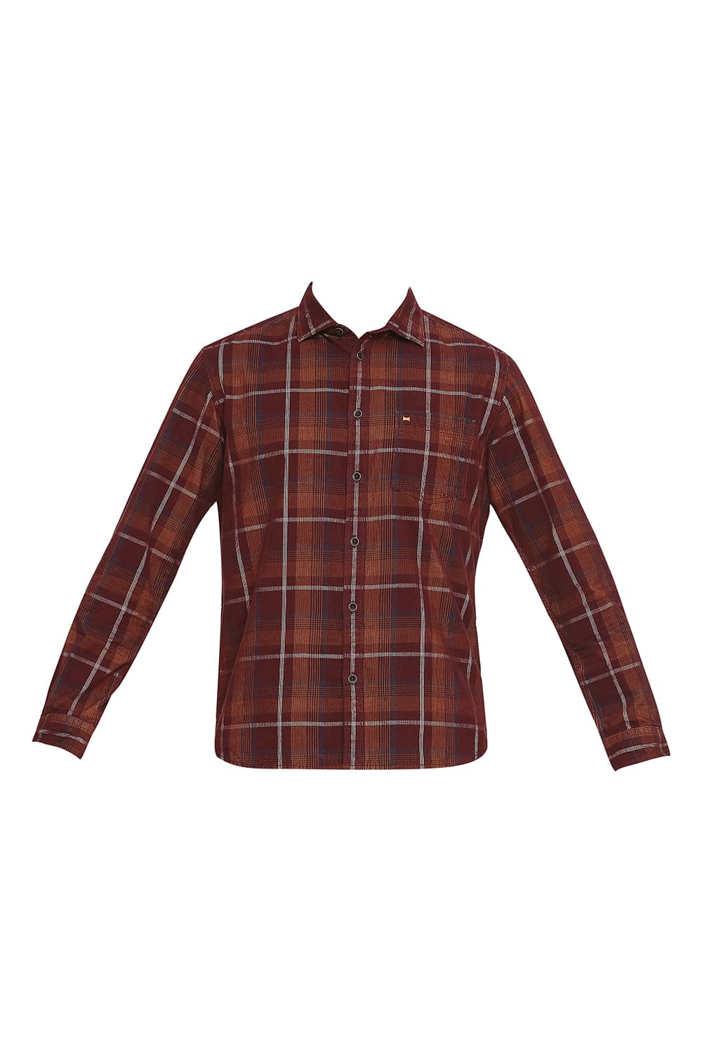 BASICS SLIM FIT COTTON CORDUORY CHECKS SHIRT