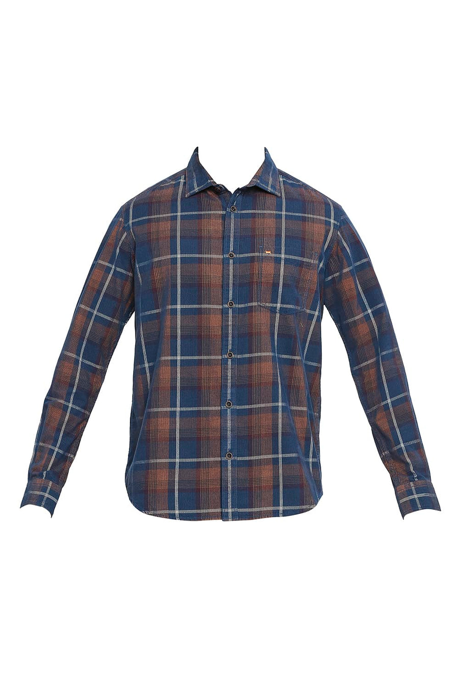 BASICS SLIM FIT SHADOW BLUE COTTON CORDUORY CHECKS SHIRT