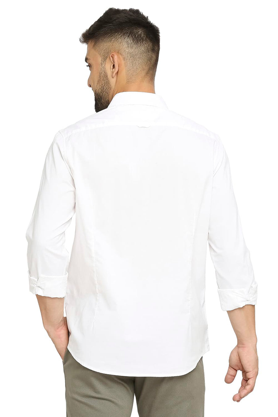 BASICS SLIM FIT CLOUD WHITE COTTON OXFORD SHIRT