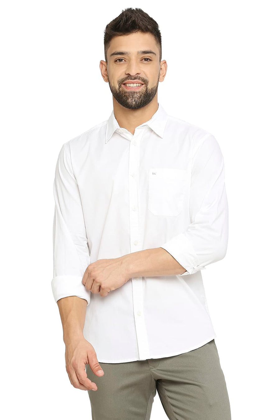 BASICS SLIM FIT CLOUD WHITE COTTON OXFORD SHIRT