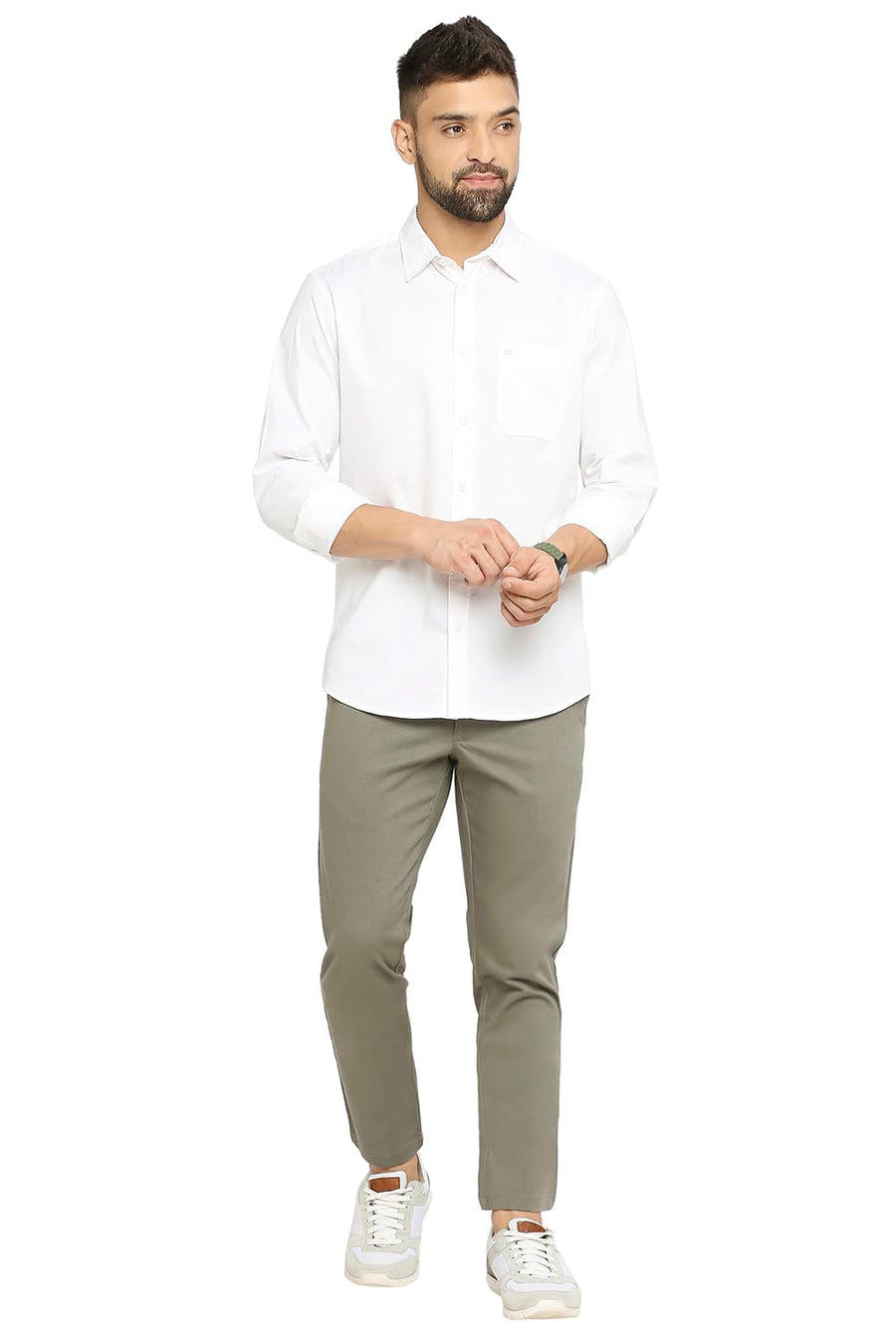 BASICS SLIM FIT CLOUD WHITE COTTON OXFORD SHIRT
