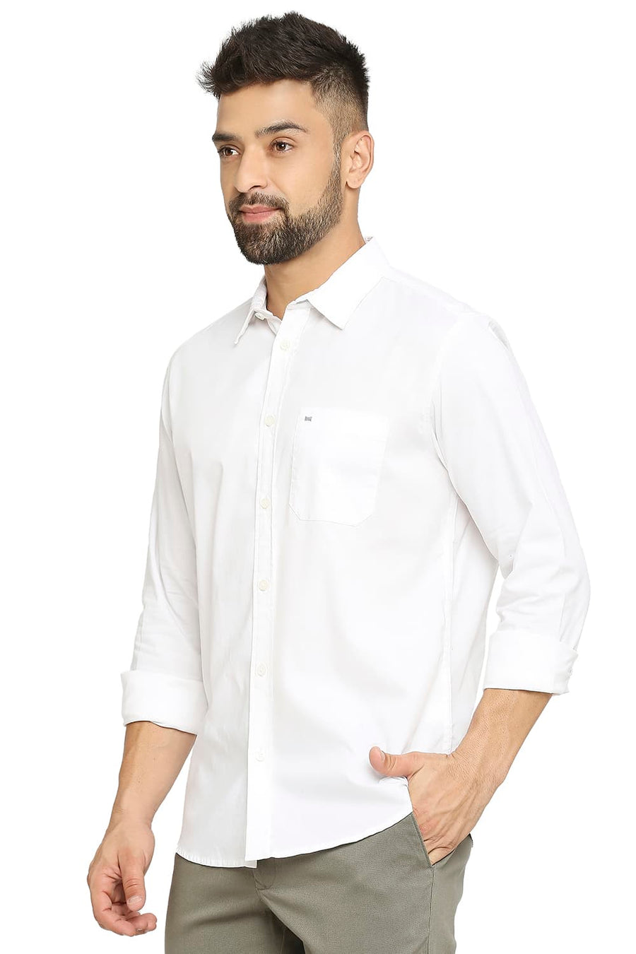 BASICS SLIM FIT CLOUD WHITE COTTON OXFORD SHIRT