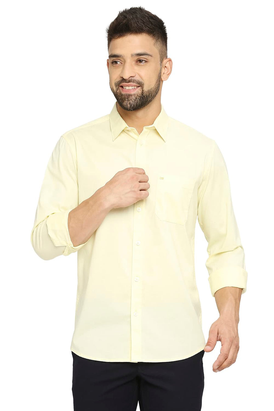 BASICS SLIM FIT TENDER YELLOW COTTON OXFORD SHIRT