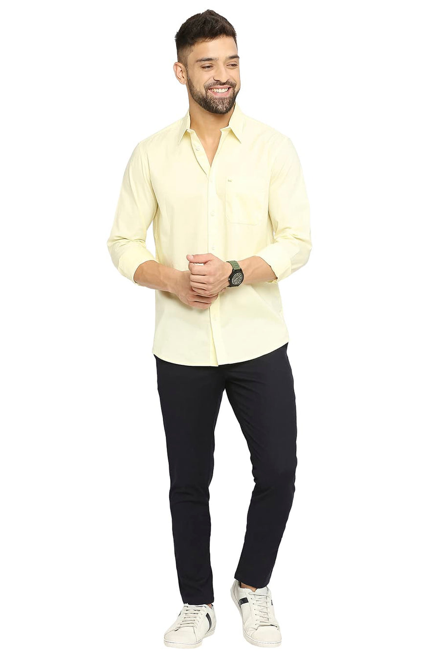 BASICS SLIM FIT TENDER YELLOW COTTON OXFORD SHIRT