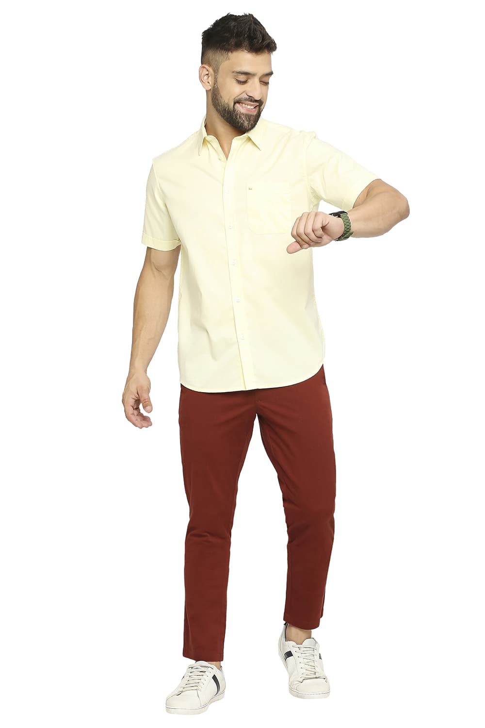 BASICS SLIM FIT COTTON OXFORD HALFSLEEVES SHIRT