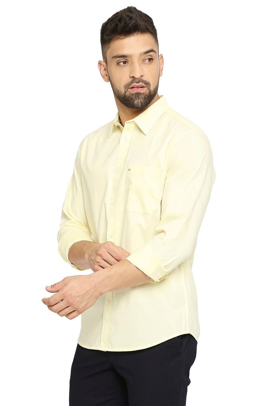 BASICS SLIM FIT TENDER YELLOW COTTON OXFORD SHIRT