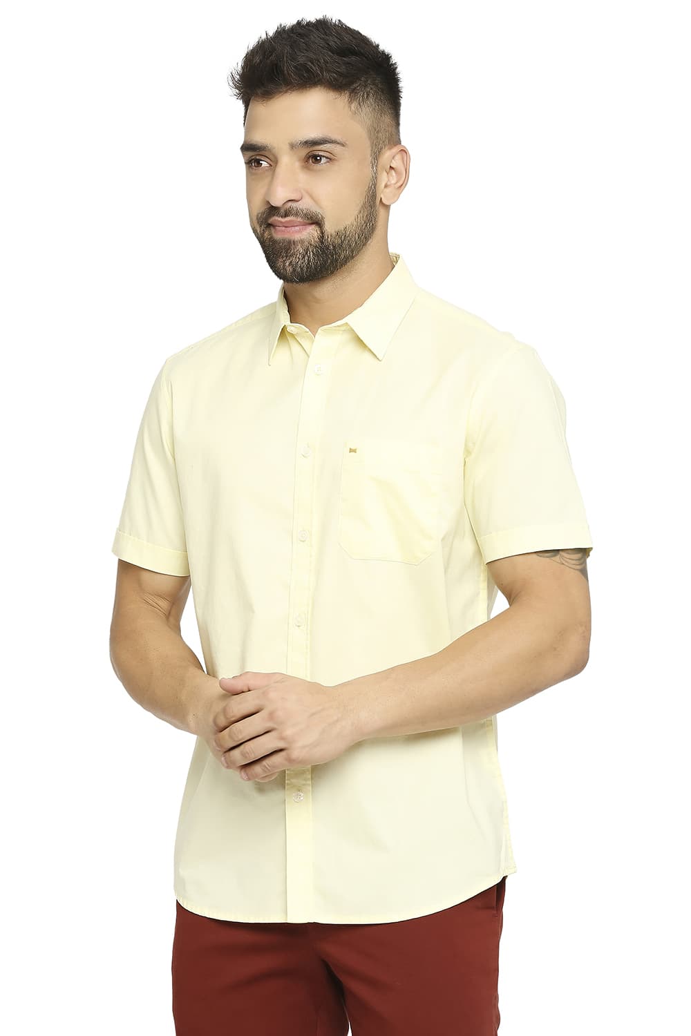 BASICS SLIM FIT COTTON OXFORD HALFSLEEVES SHIRT