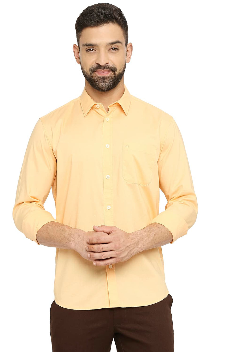BASICS SLIM FIT APRICOT ORANGE COTTON OXFORD SHIRT