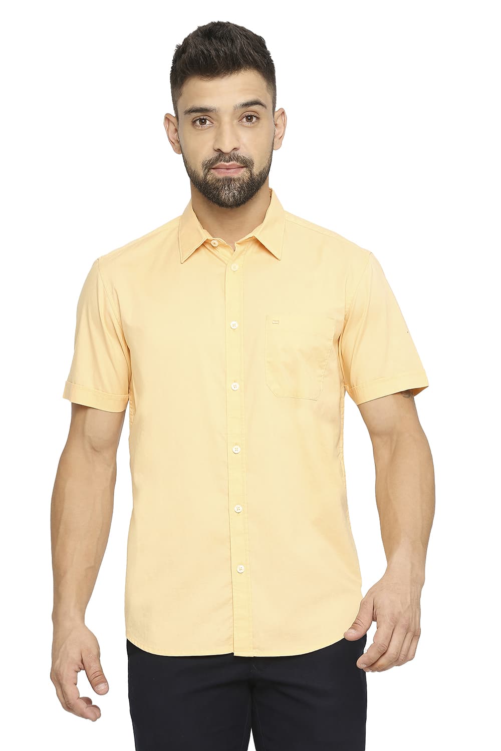 BASICS SLIM FIT COTTON OXFORD HALFSLEEVES SHIRT