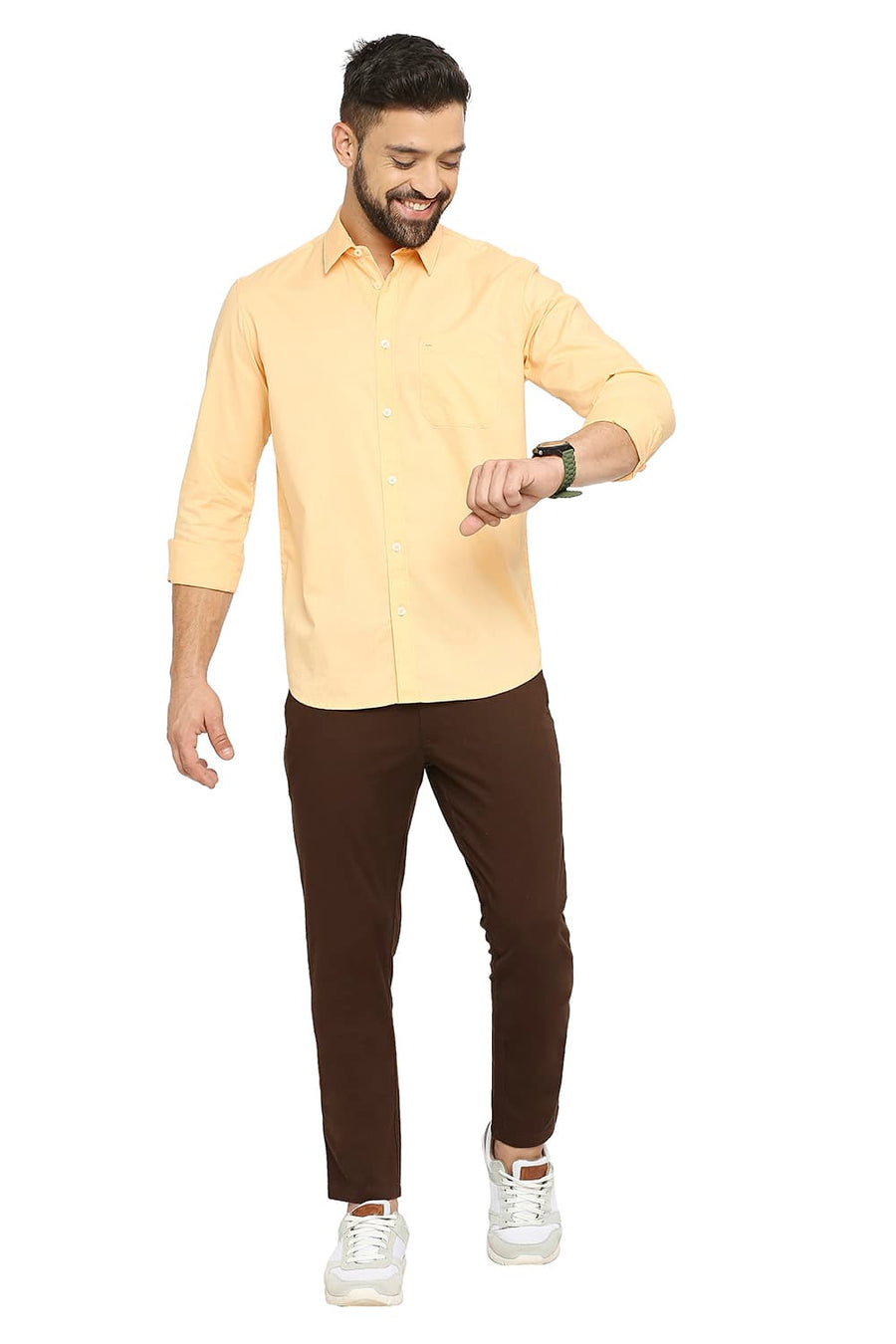 BASICS SLIM FIT APRICOT ORANGE COTTON OXFORD SHIRT
