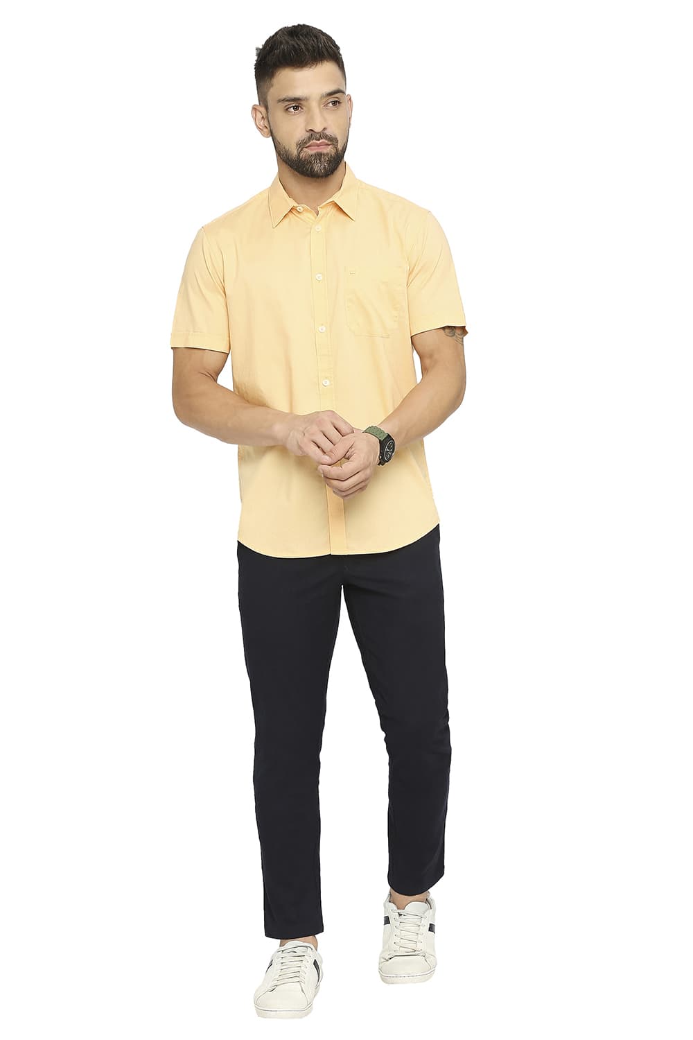 BASICS SLIM FIT COTTON OXFORD HALFSLEEVES SHIRT