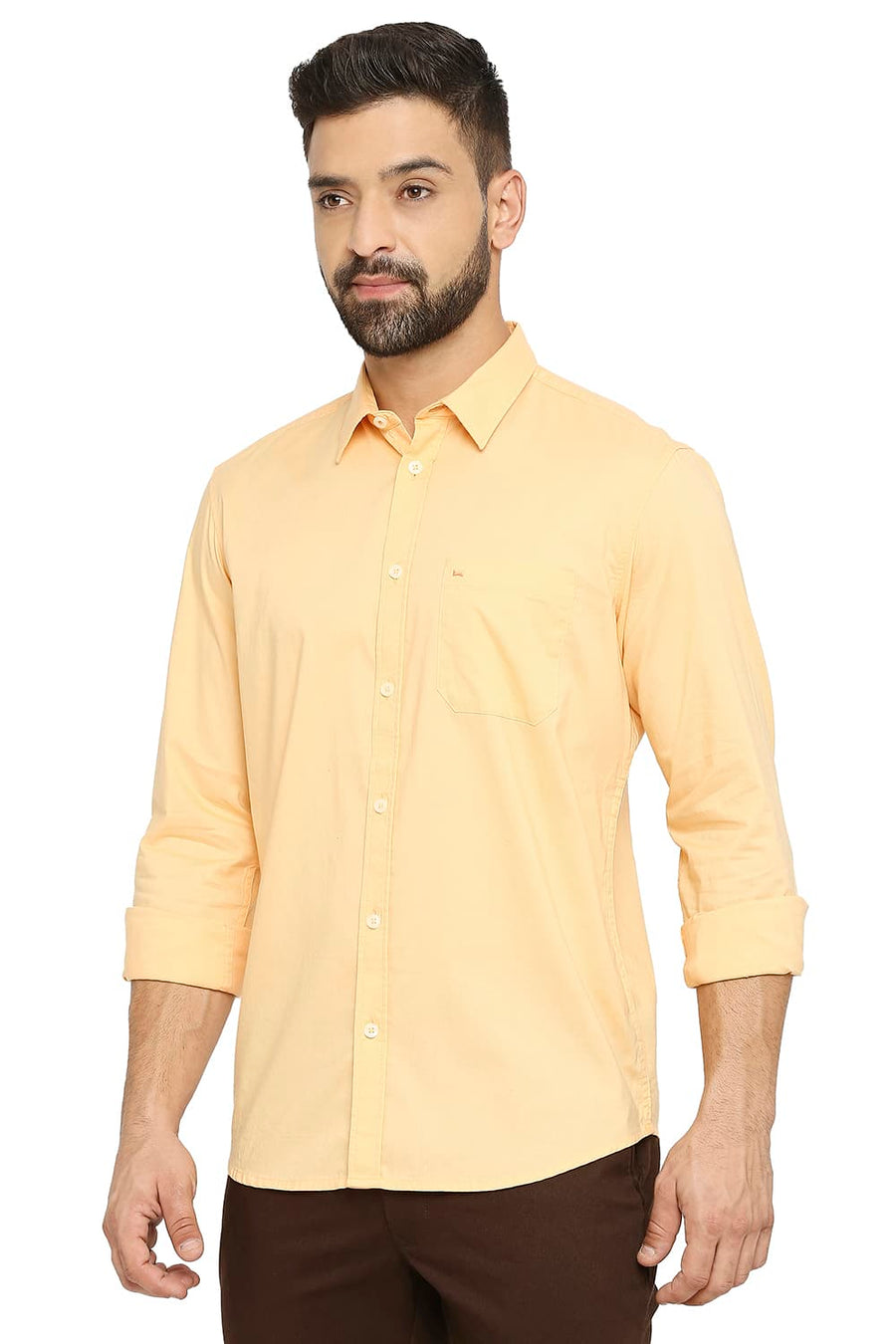 BASICS SLIM FIT APRICOT ORANGE COTTON OXFORD SHIRT