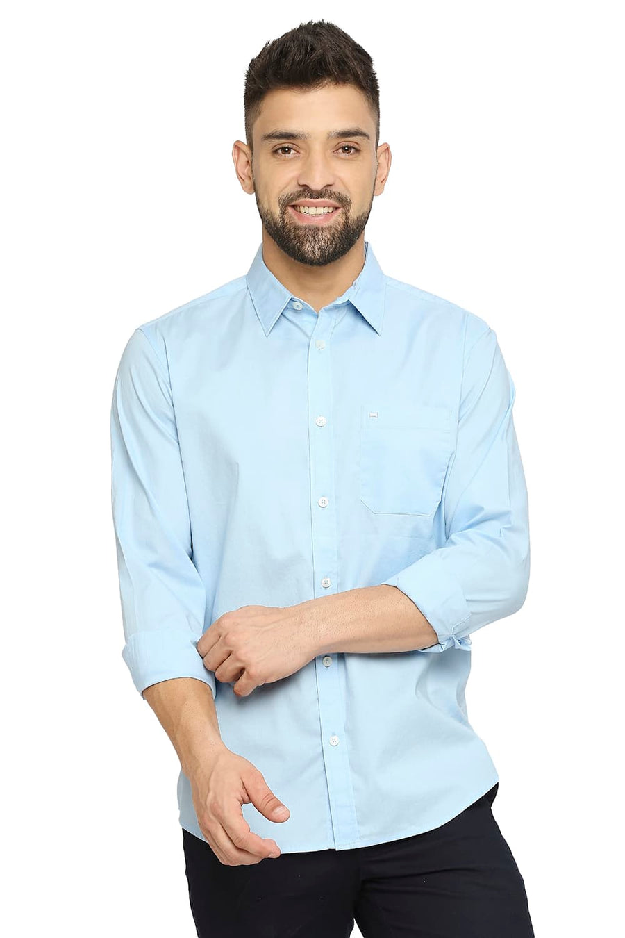 BASICS SLIM FIT AIRY BLUE COTTON OXFORD SHIRT