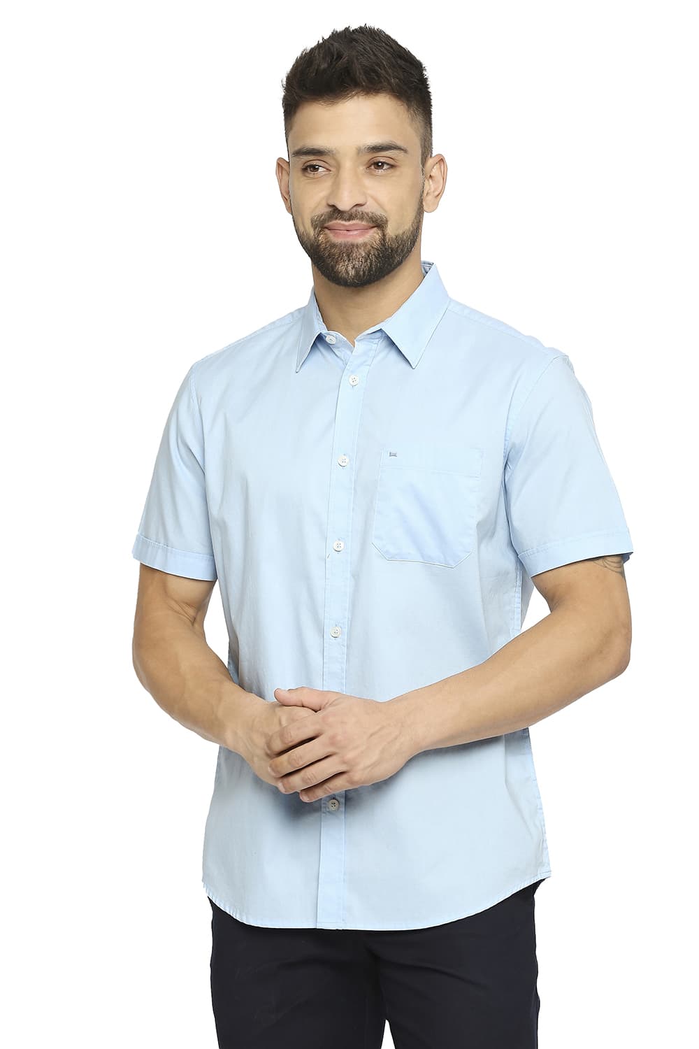 BASICS SLIM FIT COTTON OXFORD HALFSLEEVES SHIRT