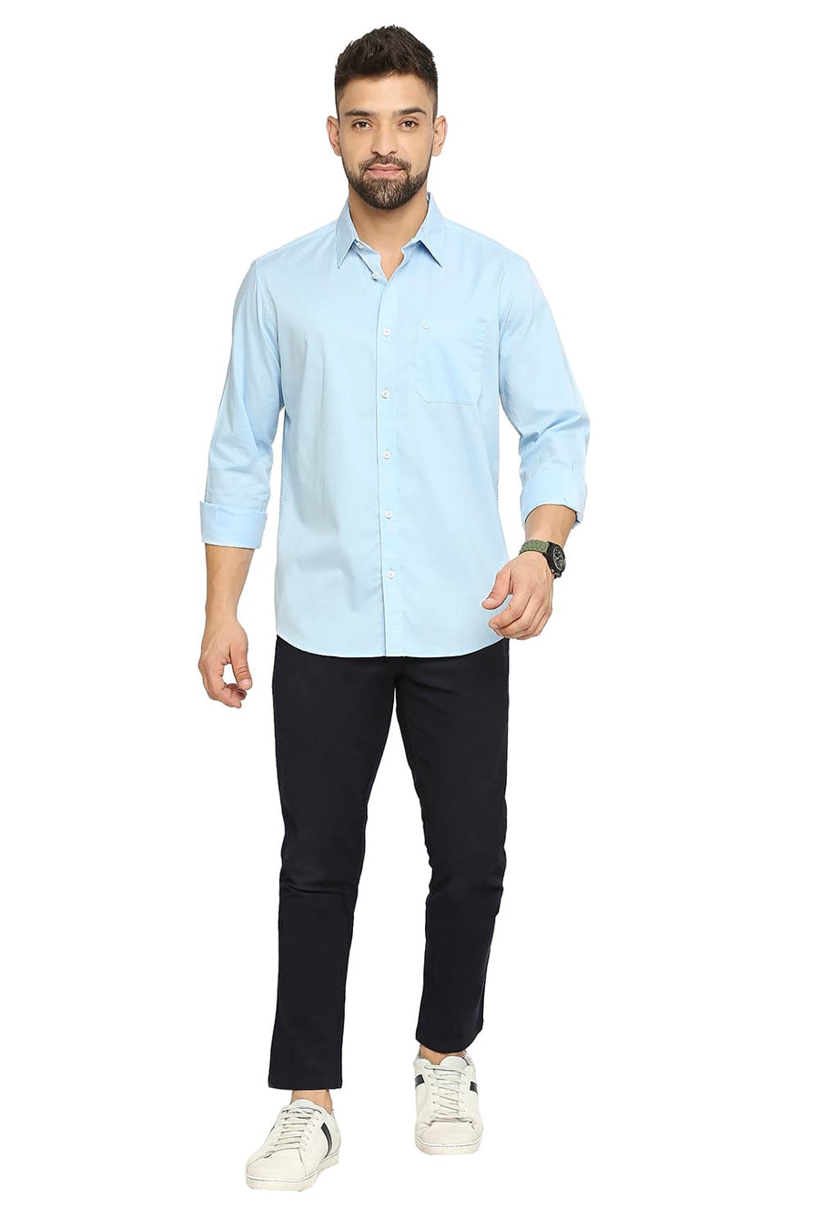 BASICS SLIM FIT AIRY BLUE COTTON OXFORD SHIRT