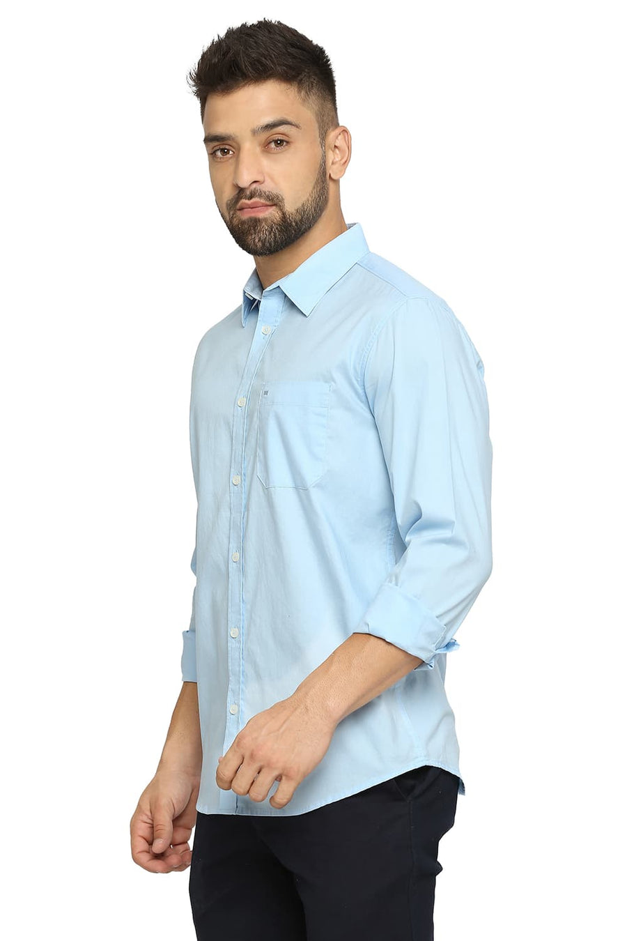BASICS SLIM FIT AIRY BLUE COTTON OXFORD SHIRT