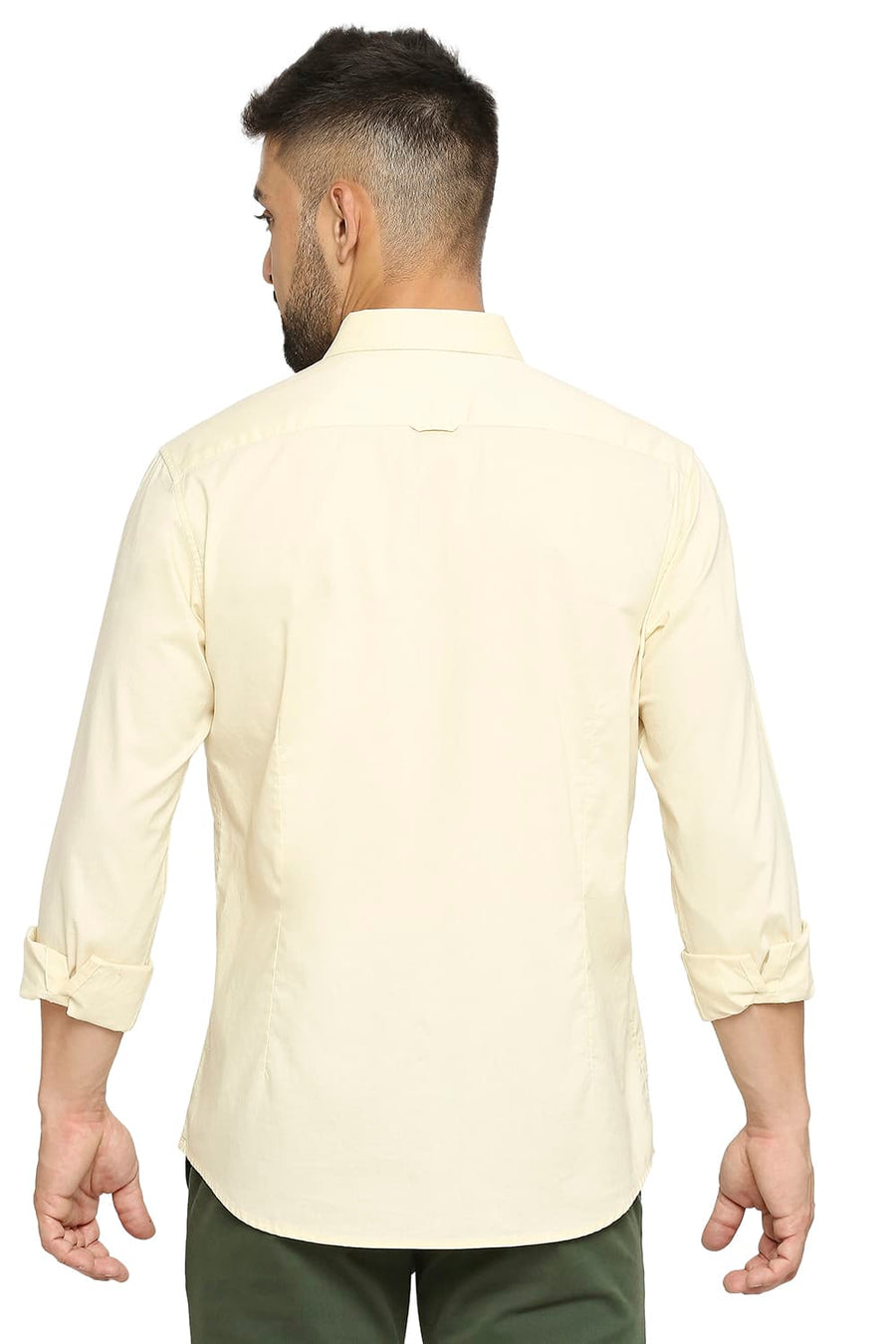 BASICS SLIM FIT GLEAM BEIGE COTTON OXFORD SHIRT