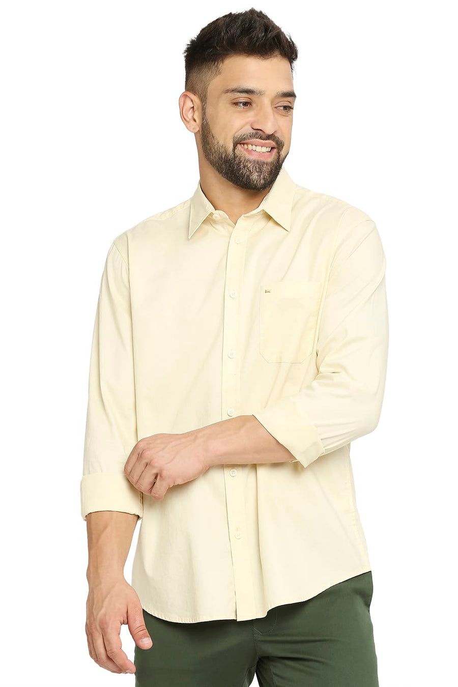 BASICS SLIM FIT GLEAM BEIGE COTTON OXFORD SHIRT