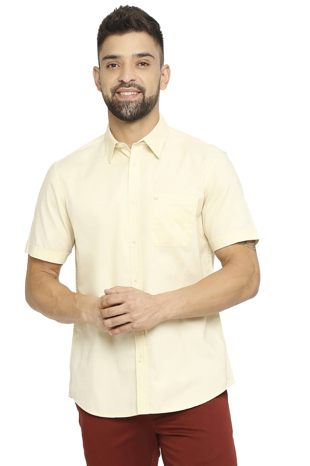 BASICS SLIM FIT COTTON OXFORD HALFSLEEVES SHIRT