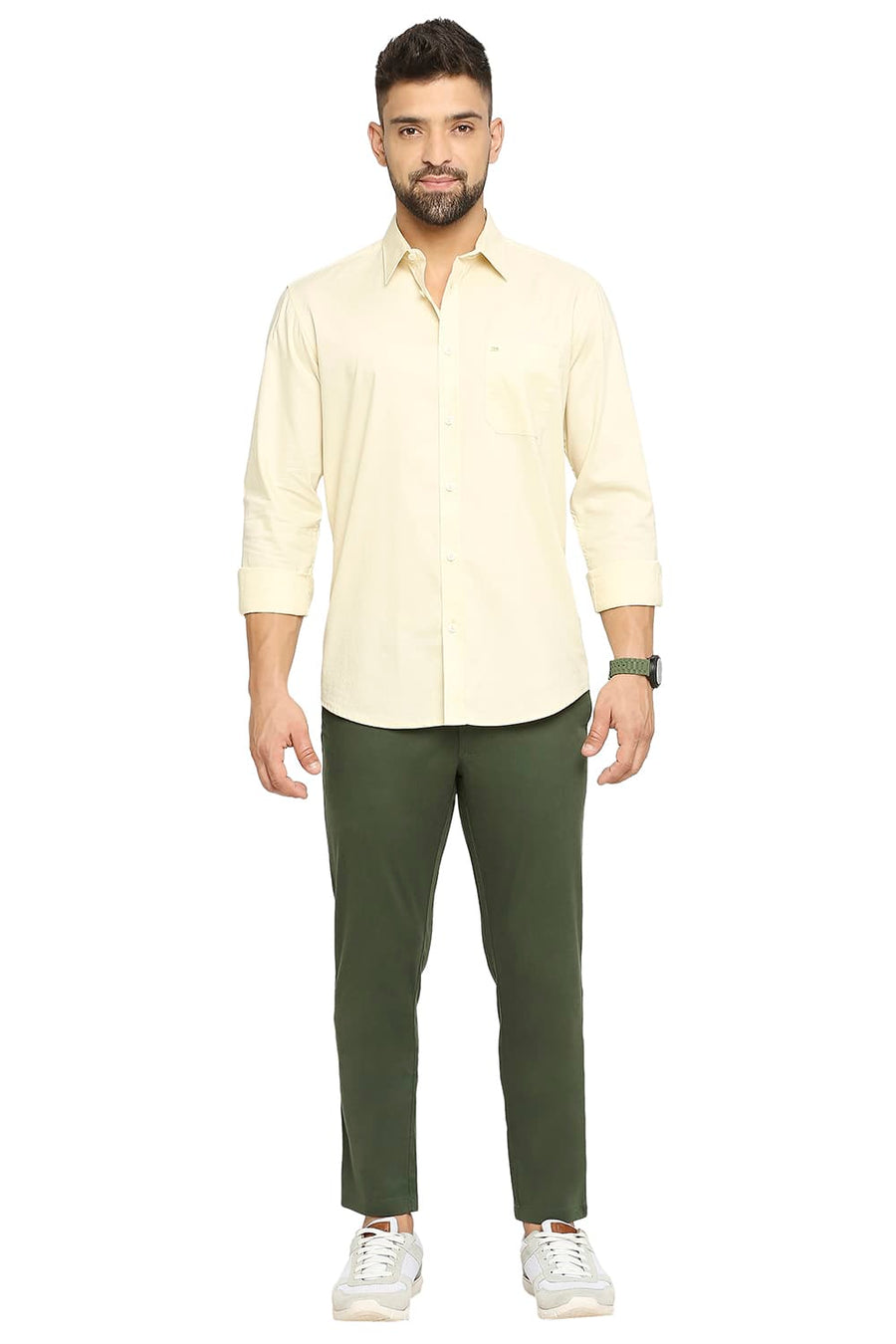 BASICS SLIM FIT GLEAM BEIGE COTTON OXFORD SHIRT