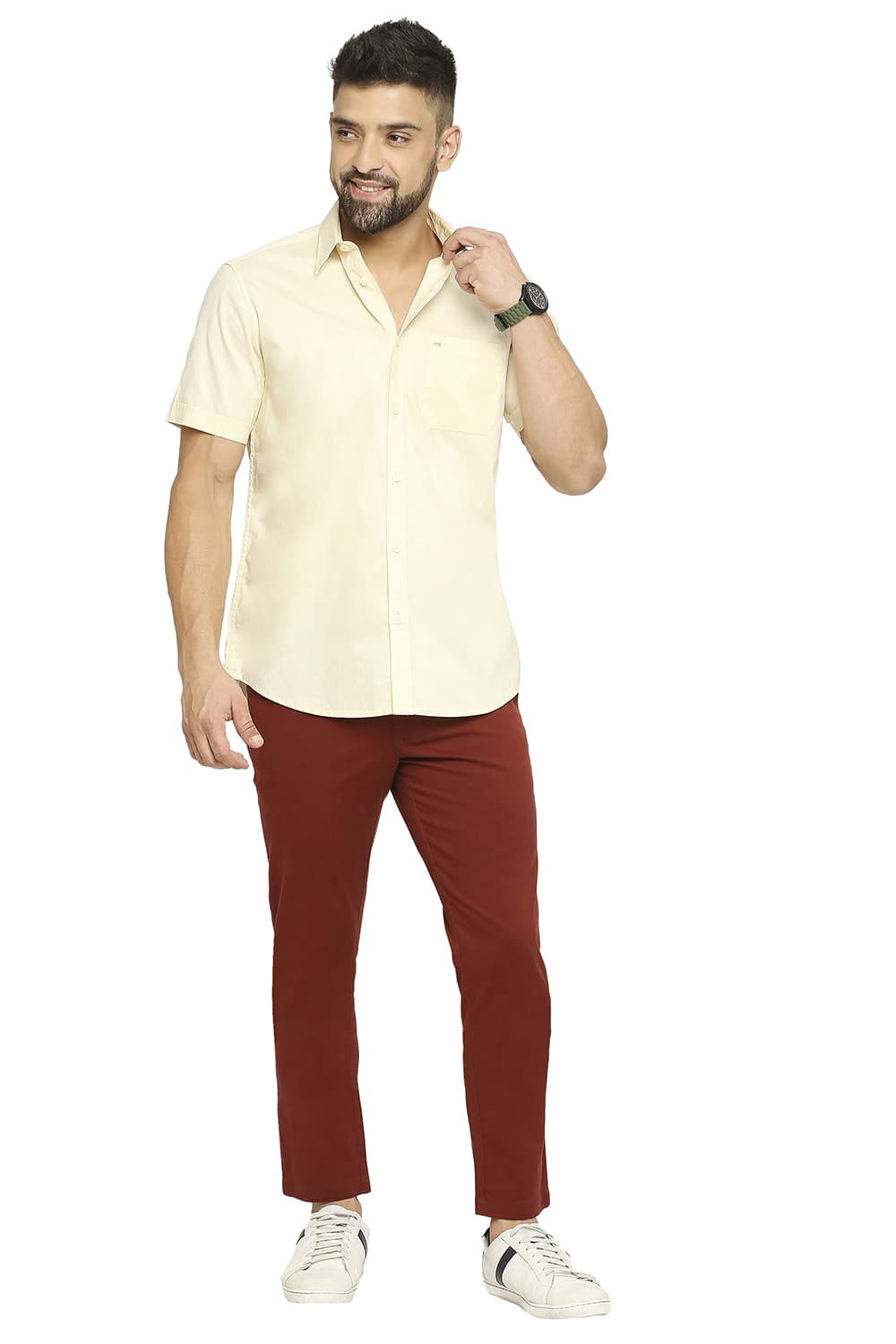 BASICS SLIM FIT COTTON OXFORD HALFSLEEVES SHIRT