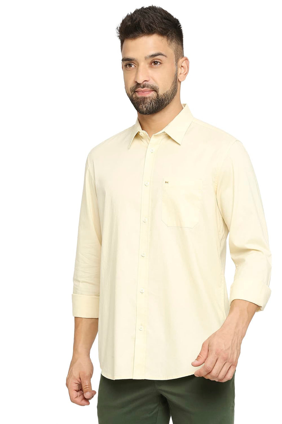BASICS SLIM FIT GLEAM BEIGE COTTON OXFORD SHIRT