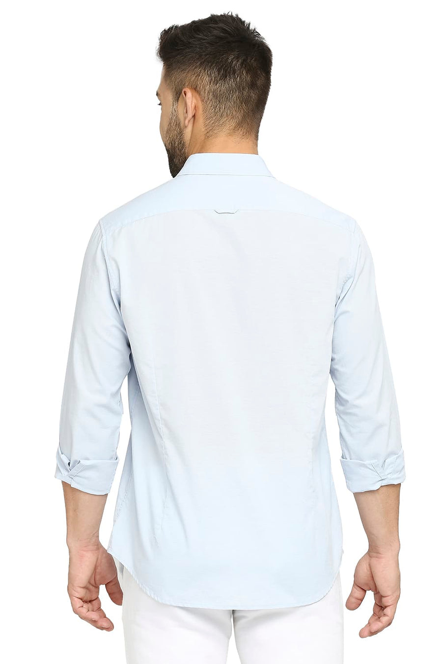 BASICS SLIM FIT CELESTIAL BLUE COTTON SLUB SHIRT