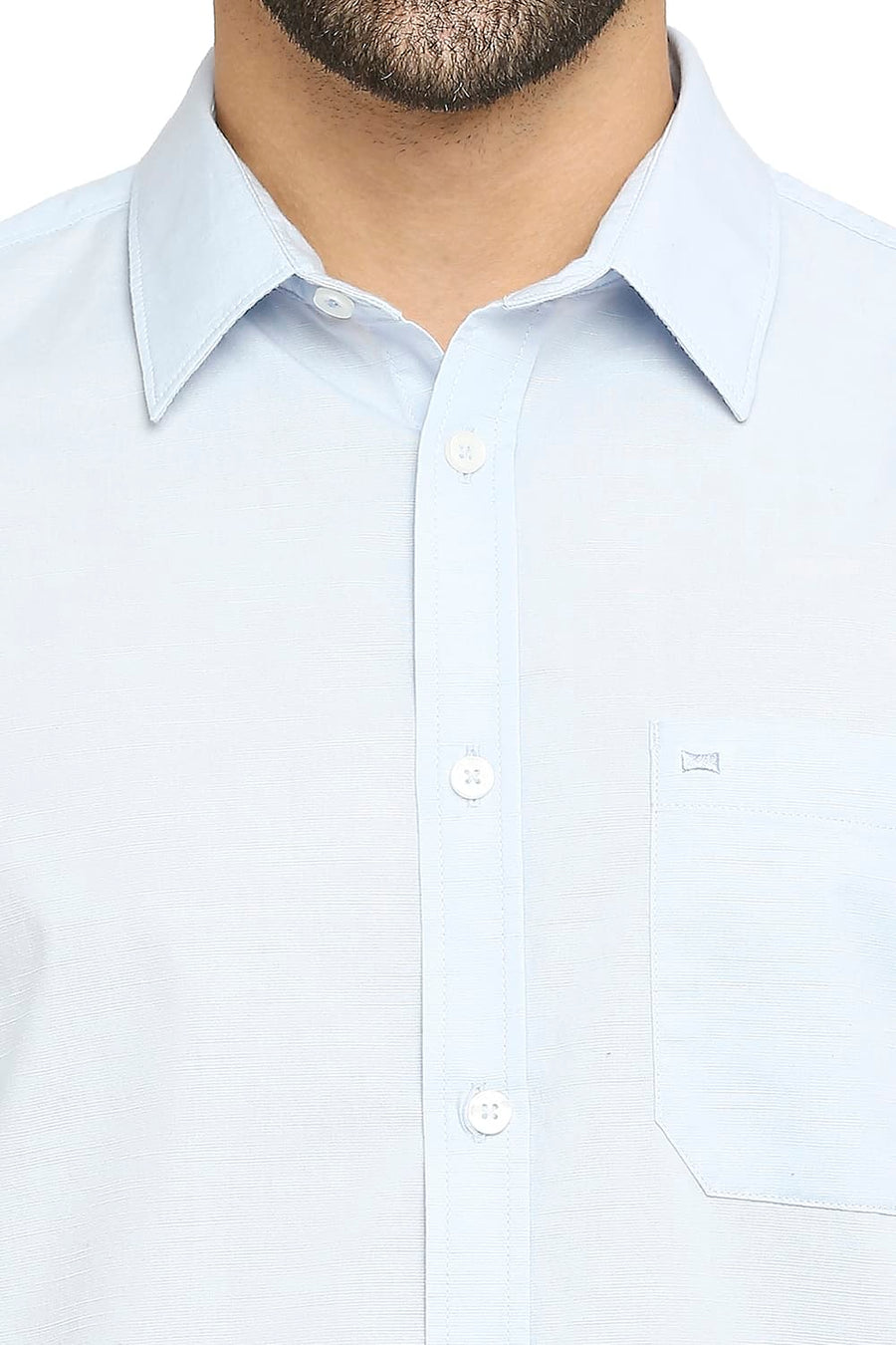 BASICS SLIM FIT CELESTIAL BLUE COTTON SLUB SHIRT