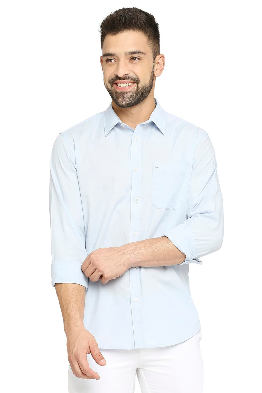 BASICS SLIM FIT CELESTIAL BLUE COTTON SLUB SHIRT