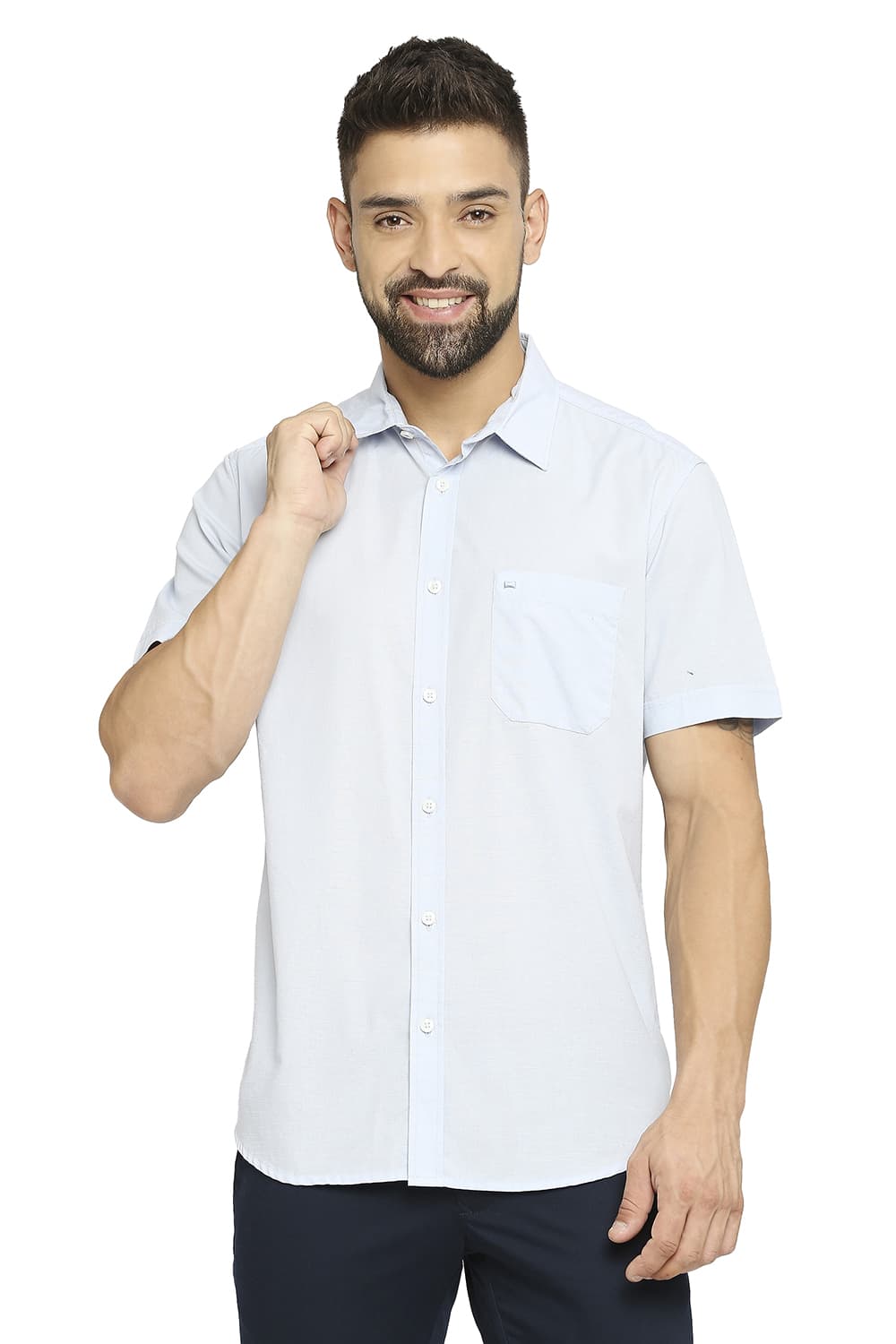 BASICS SLIM FIT COTTON SLUB SHIRT