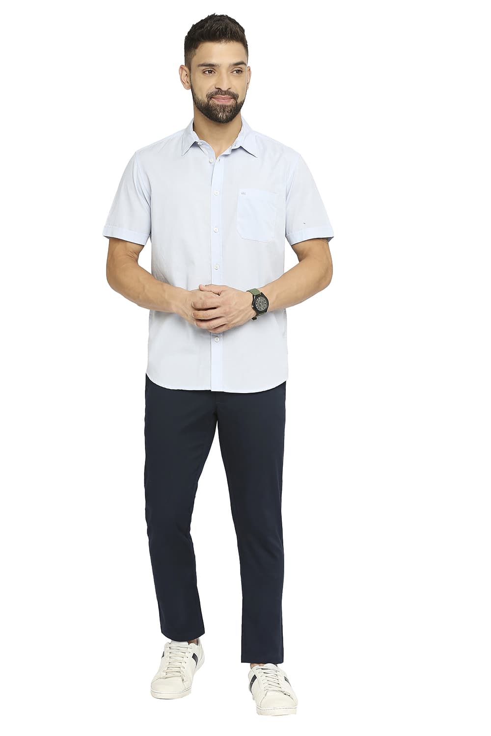 BASICS SLIM FIT COTTON SLUB HALFSLEEVES SHIRT