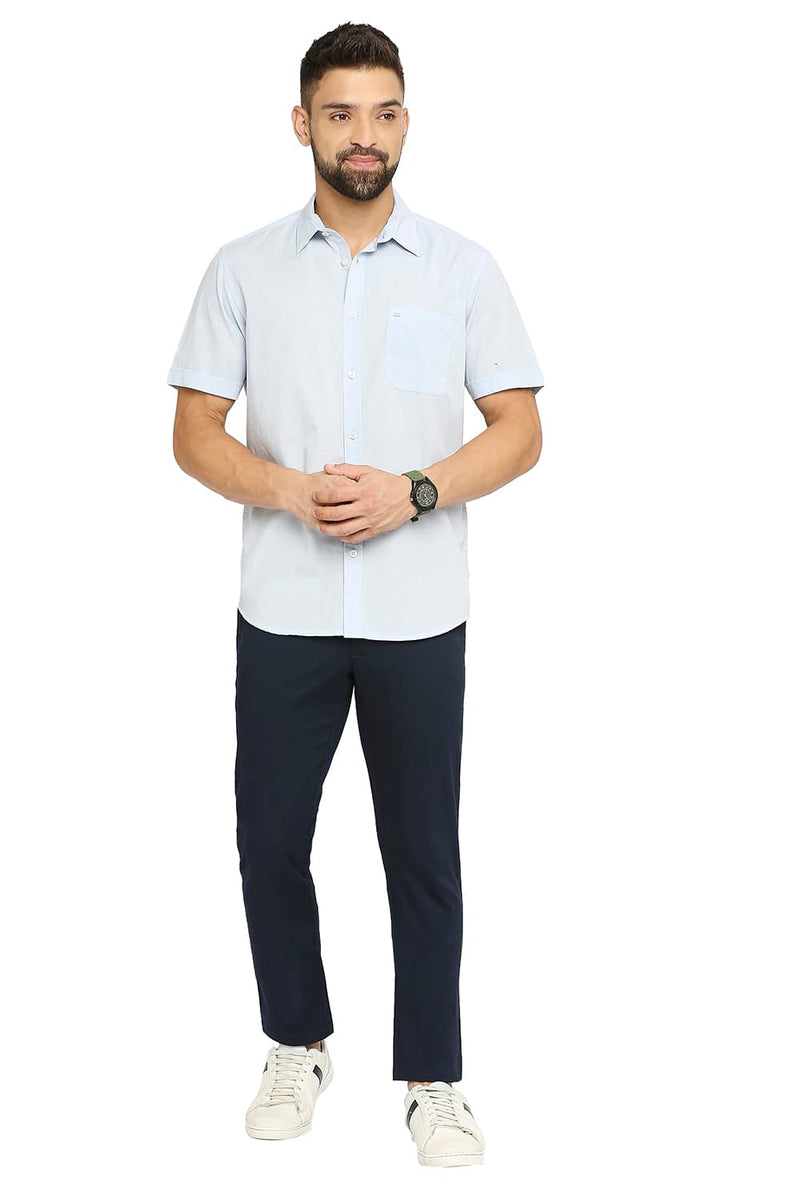 BASICS SLIM FIT COTTON SLUB HALFSLEEVES SHIRT