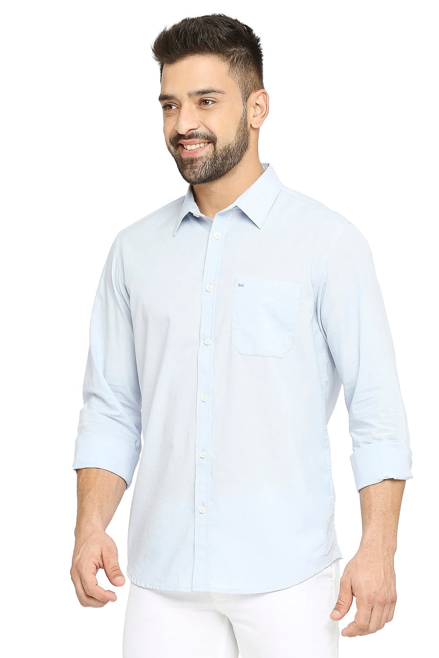 BASICS SLIM FIT CELESTIAL BLUE COTTON SLUB SHIRT