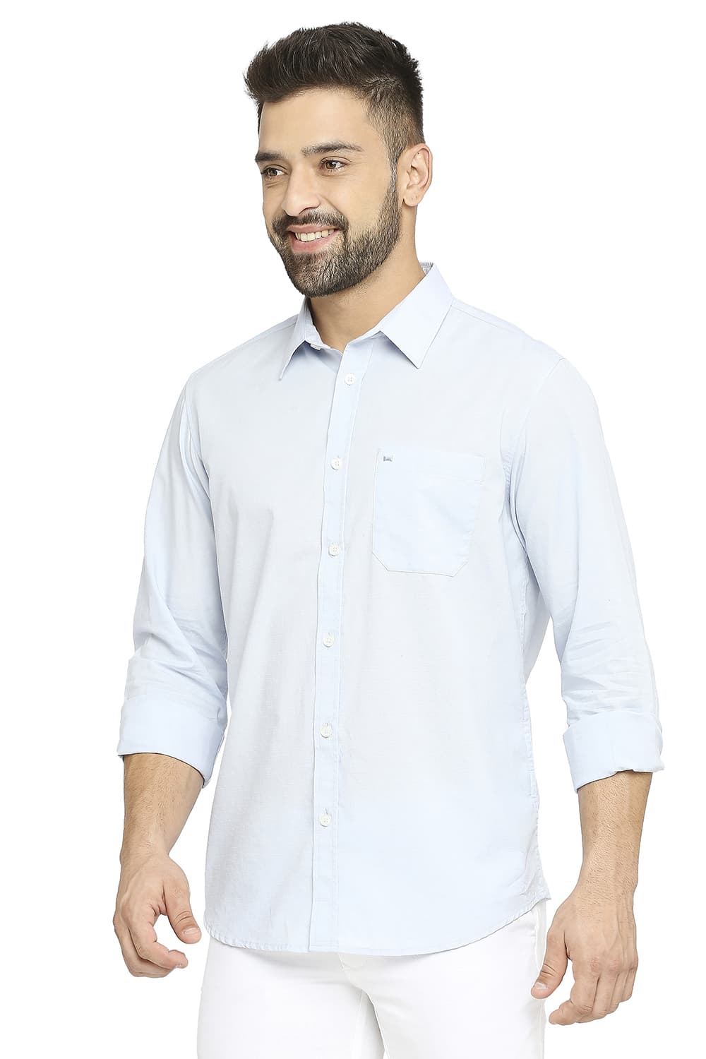 BASICS SLIM FIT COTTON SLUB SHIRT