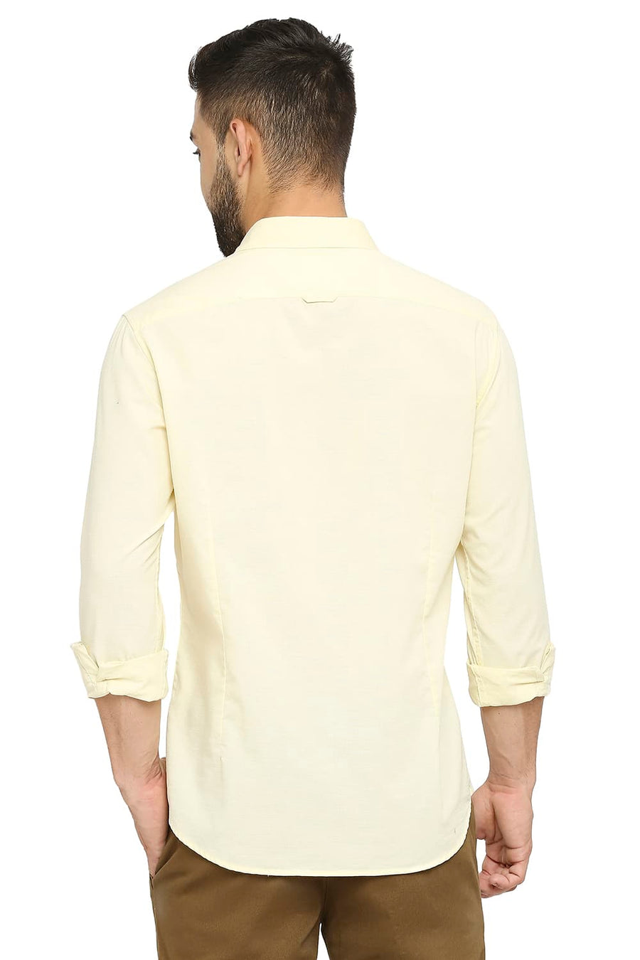 BASICS SLIM FIT ANISE YELLOW COTTON SLUB SHIRT