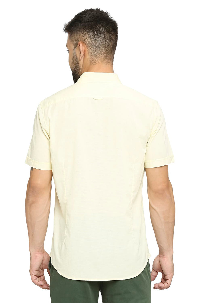 BASICS SLIM FIT COTTON SLUB HALFSLEEVES SHIRT