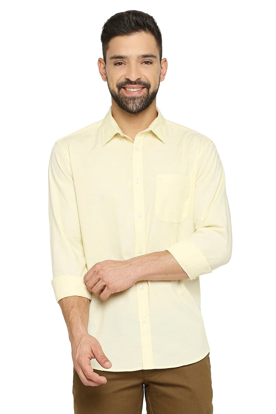 BASICS SLIM FIT ANISE YELLOW COTTON SLUB SHIRT