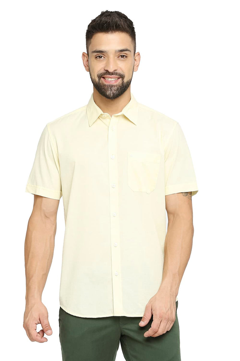 BASICS SLIM FIT COTTON SLUB HALFSLEEVES SHIRT