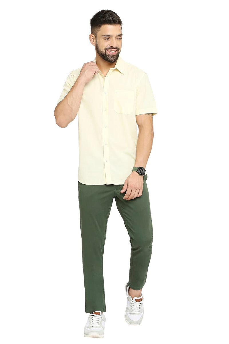 BASICS SLIM FIT COTTON SLUB HALFSLEEVES SHIRT