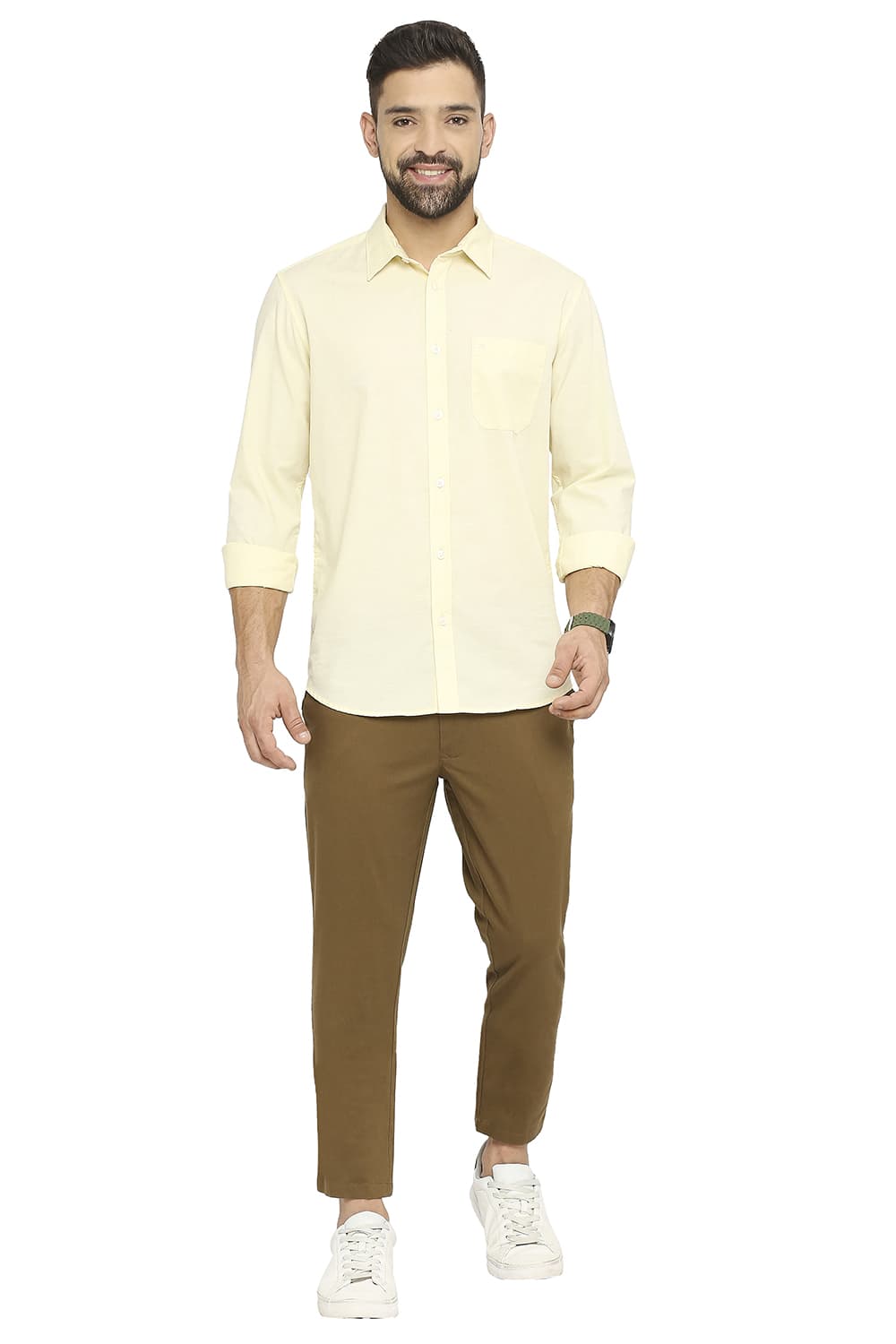 BASICS SLIM FIT COTTON SLUB SHIRT