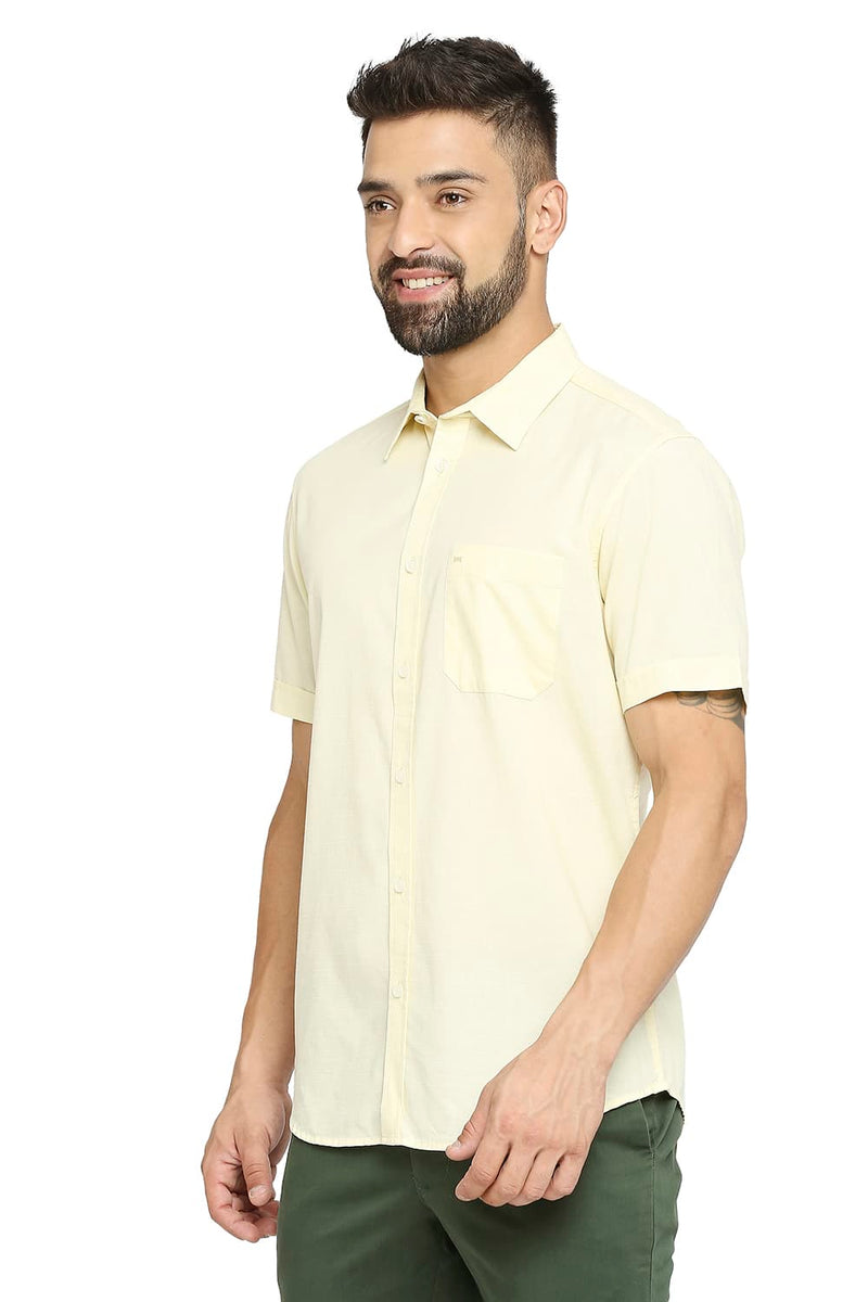 BASICS SLIM FIT COTTON SLUB HALFSLEEVES SHIRT