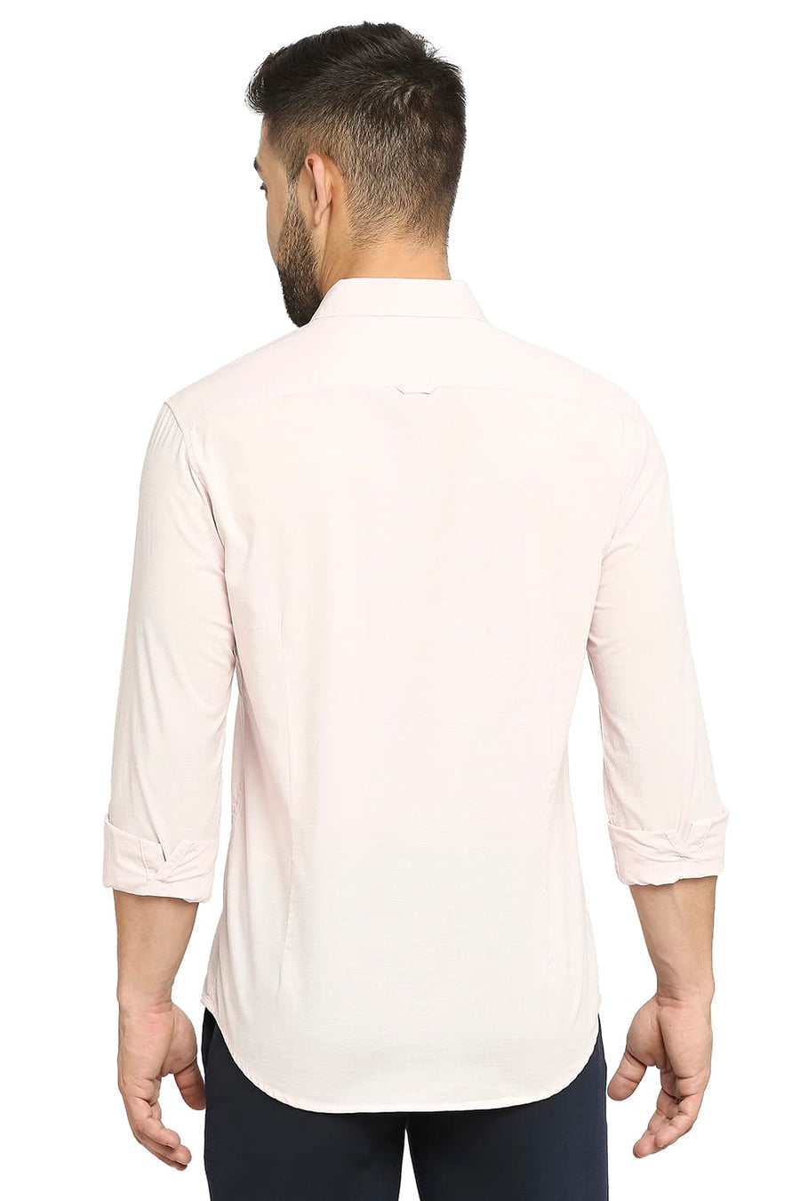 BASICS SLIM FIT MAUVE PINK COTTON SLUB SHIRT