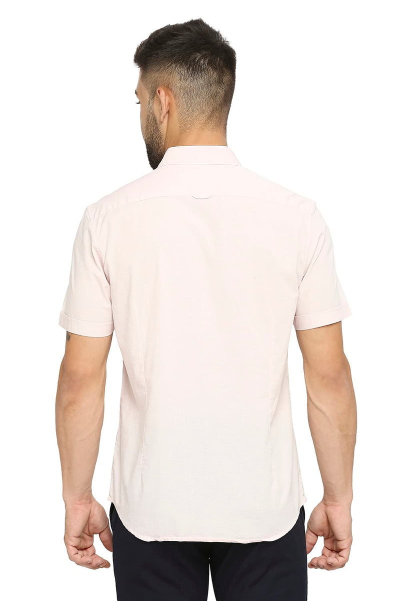 BASICS SLIM FIT COTTON SLUB HALFSLEEVES SHIRT