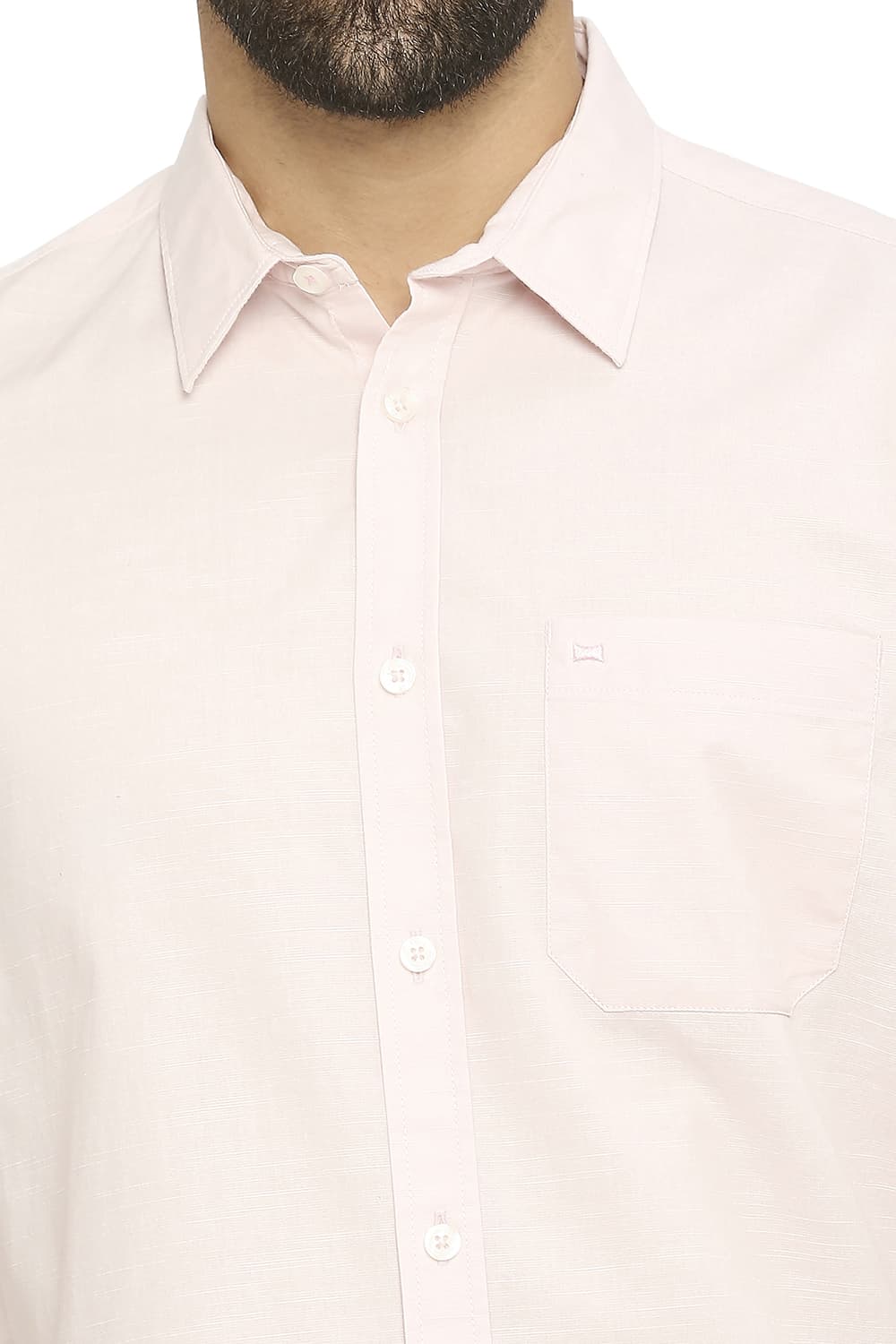 BASICS SLIM FIT COTTON SLUB HALFSLEEVES SHIRT