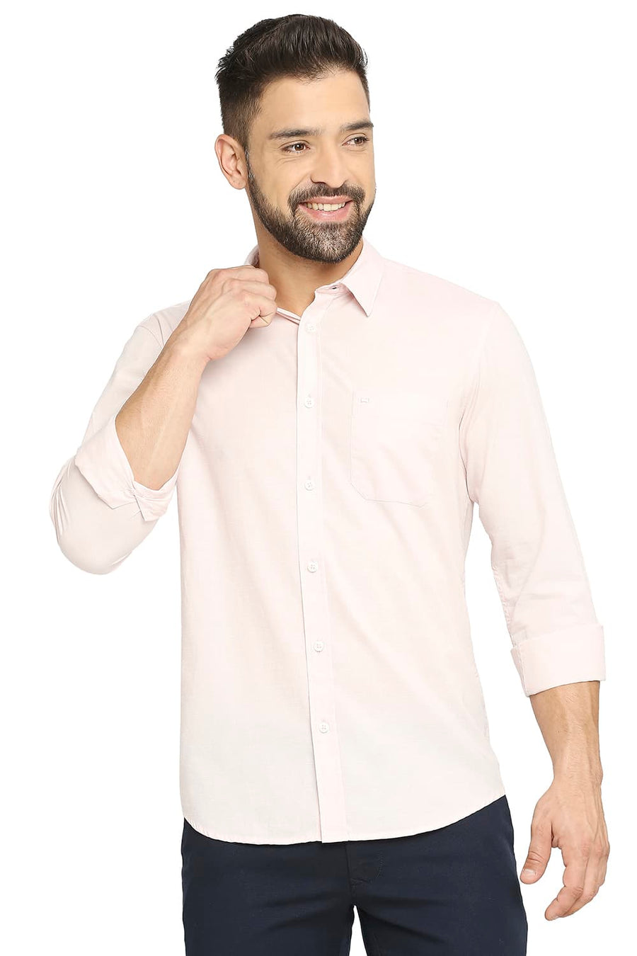 BASICS SLIM FIT MAUVE PINK COTTON SLUB SHIRT