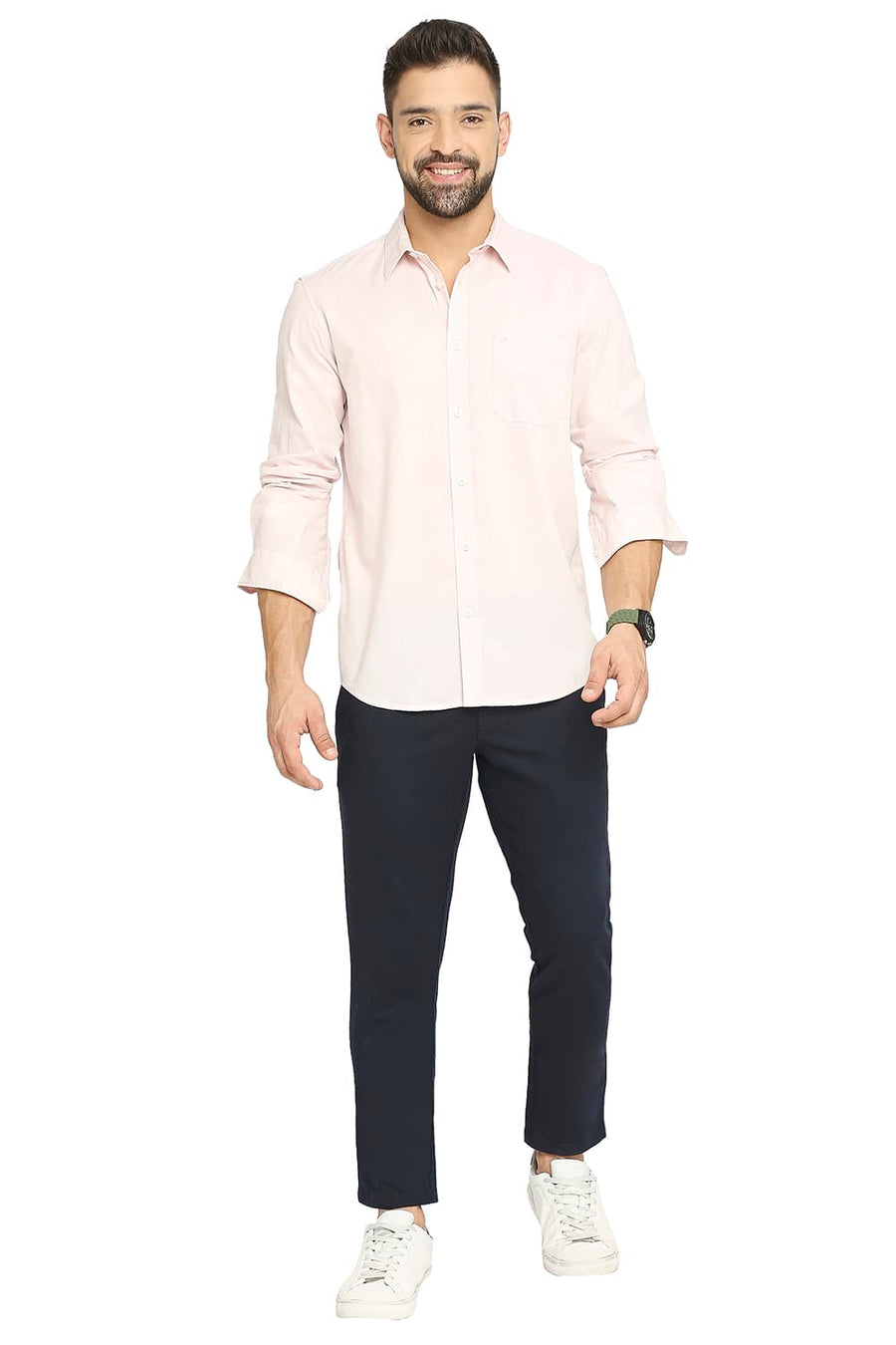 BASICS SLIM FIT MAUVE PINK COTTON SLUB SHIRT