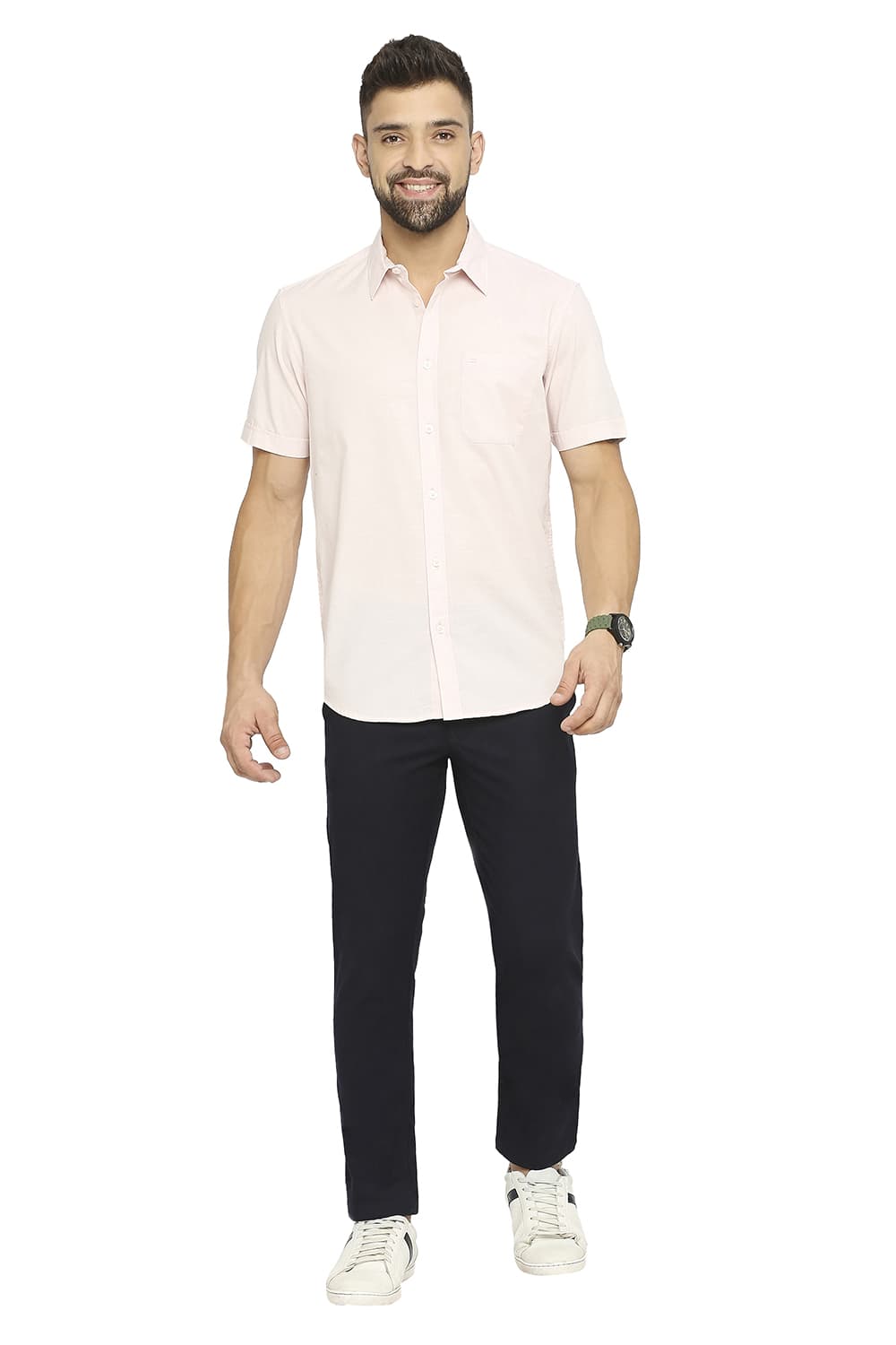 BASICS SLIM FIT COTTON SLUB HALFSLEEVES SHIRT