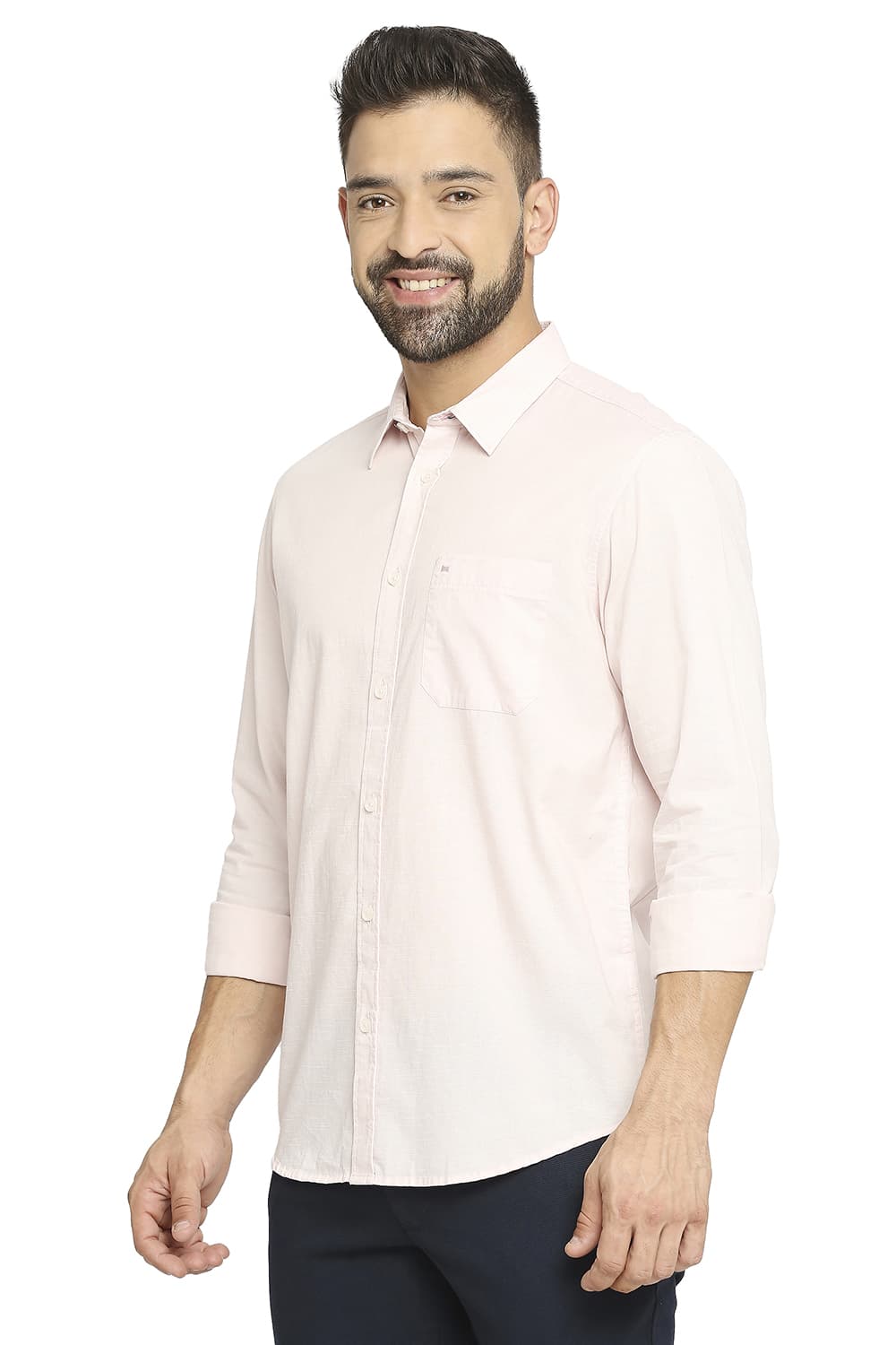 BASICS SLIM FIT COTTON SLUB SHIRT