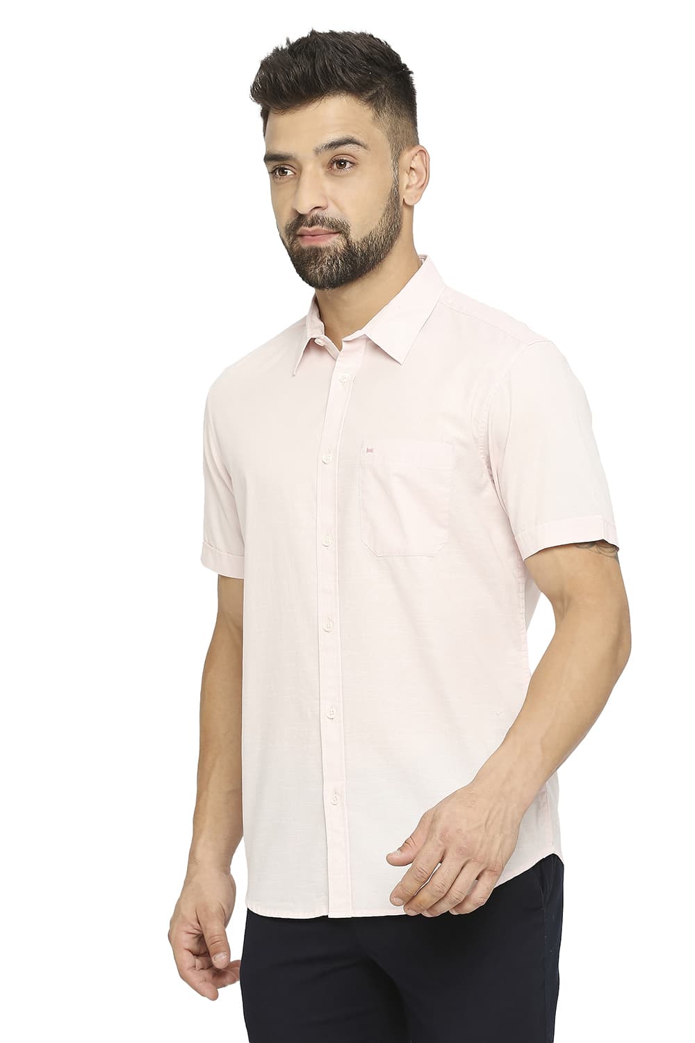 BASICS SLIM FIT COTTON SLUB HALFSLEEVES SHIRT