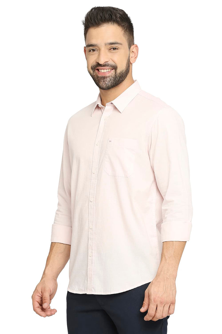 BASICS SLIM FIT MAUVE PINK COTTON SLUB SHIRT